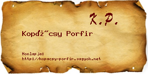 Kopácsy Porfir névjegykártya